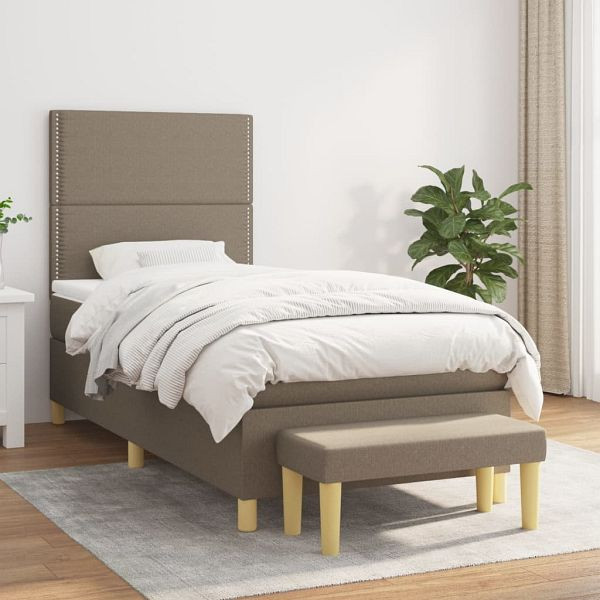 vidaXL Boxspringbett mit Matratze Taupe 100x200 cm Stoff, 3137057