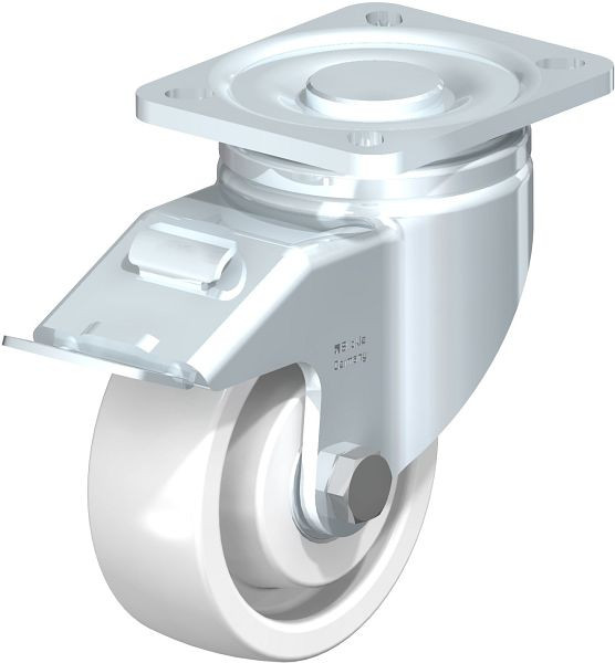 Blickle LH-SPO 100K-1-FI Stahlblech-Lenkrolle, Schwerlast-Ausführung, mit Anschraubplatte & Feststeller, Polyamid, Weiß, 604058