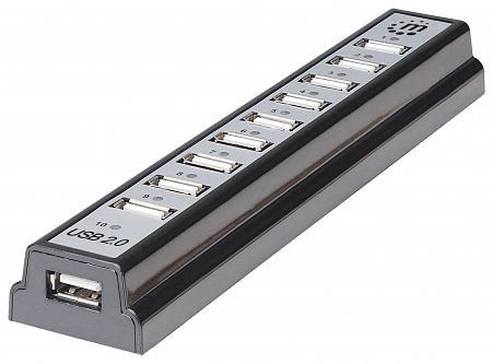 MANHATTAN Hi-Speed USB 2.0 Desktop Hub, 10 Ports, Stromversorgung über USB oder AC Netzadapter, 161572