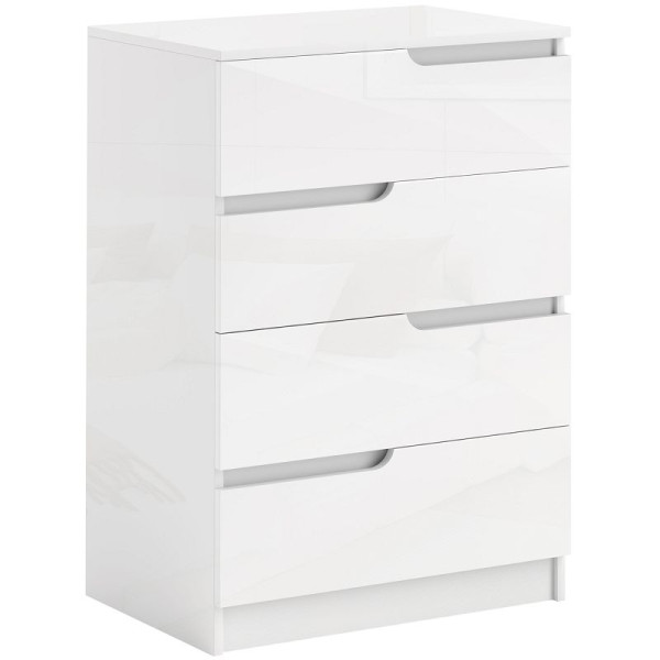 HOMCOM Moderne Kommode, Kleiderschrank, 4 Schubladen, Holz, Kippschutz, Fußpolster, Weiß, 831-905V91WT