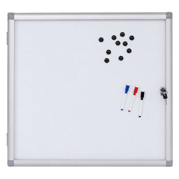 Mendler Schaukasten HWC-Q51, Magnettafel Whiteboard Memoboard Pinnwand, Aluminium abschließbar inkl. Zubehör 65x68x7cm, 122950