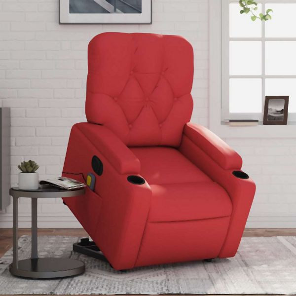 vidaXL Massagesessel mit Aufstehhilfe Elektrisch Rot Kunstleder, 3204798