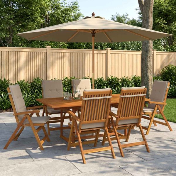 vidaXL Essgruppe für draußen mit Sonnenschirm 8-teilig Cremeweiß, 3438538