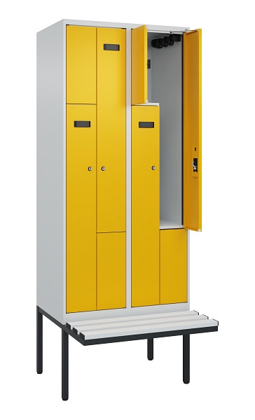 C+P Z-Spind Evolo PLUS, Bank, 4 Fächer, 2120x800x815mm, 7035/1004, Zylinderschloss, Material Sitzfläche Kunststoff, 0490437-224 S10075