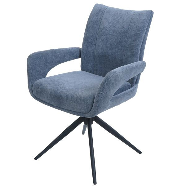 Mendler Esszimmerstuhl HWC-O78, Küchenstuhl Stuhl, drehbar Auto-Return, Stoff/Textil Chenille (310g/m²) Öko-Tex, graublau, 139278