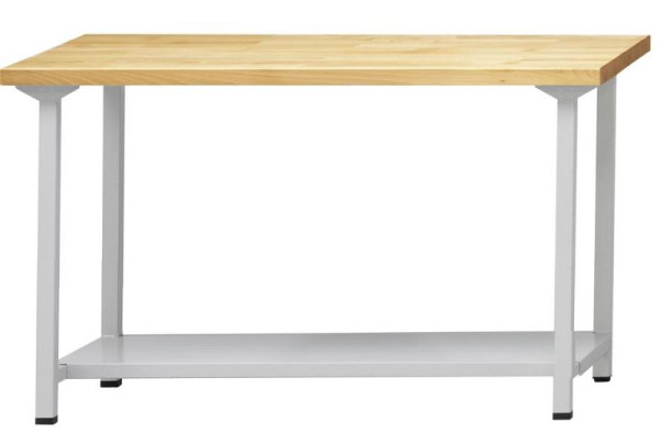 ANKE Werkbänke Arbeitstisch; 1500 x 800 x 890 mm; RAL 7035; Buche-Massiv-Platte 40 mm; Ablageboden aus Stahlblech 600 mm tief, 401.217