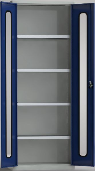 KLW Universalschrank 2000x750x490mm (HxBxT), abschließbare Flügeltüren mit Acrylglas, 4 verstellbare Fachböden (80 kg), 7FN-CH2000FD-7524XRB