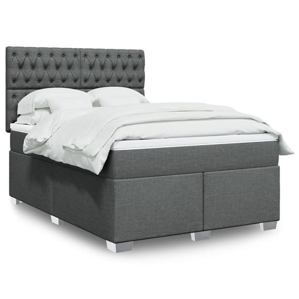 vidaXL Boxspringbett mit Matratze Dunkelgrau 140x190 cm Stoff, 3292791