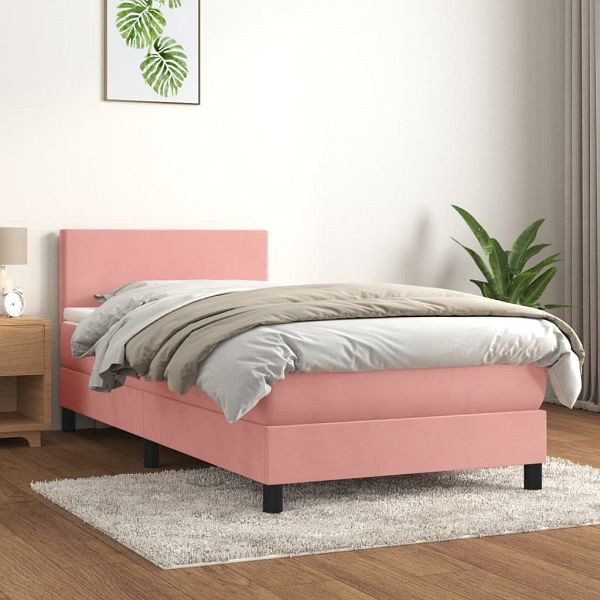 vidaXL Boxspringbett mit Matratze Rosa 90x190 cm Samt, 3141160
