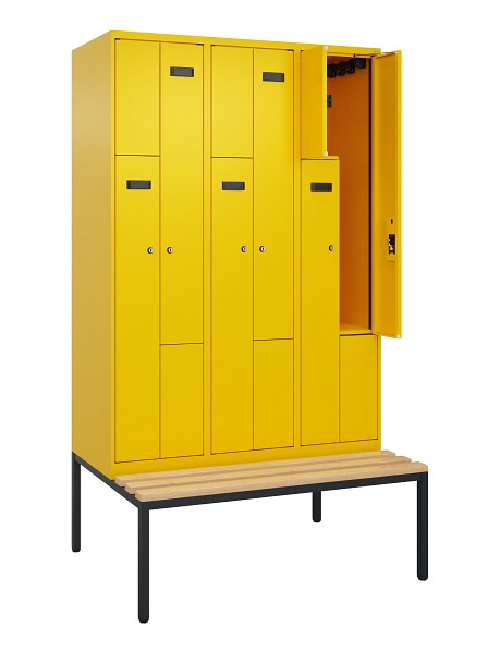 C+P Z-Spind Evolo PLUS, Bank, 6 Fächer, 2120x1200x815mm, 1023/1023, Zylinderschloss, Sitzfläche Buche-Hartholz, Sitzbank, 0490537-326 S10049