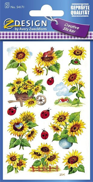 AVERY Zweckform Z-Design 54171, Deko Sticker, Sonnenblumen, 2 Bogen/28 Sticker, 54171