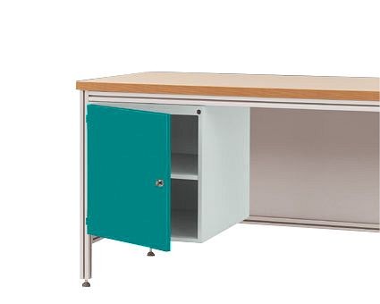 Manuflex Gehäuse-Unterbau für ALU-Arbeitstische, Nutzhöhe 500 mm mit Türanschlag links, für Tischtiefe 800 mm, Wasserblau, ZB4973.5021