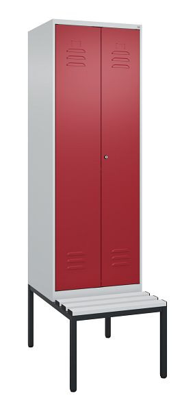 C+P Umkleidespind Classic PLUS SW, 2 Abteile, 2120x600x815mm, 7035/3003, Zylinderschloss, mit untergebauter Sitzbank, 0800527-20 S10016
