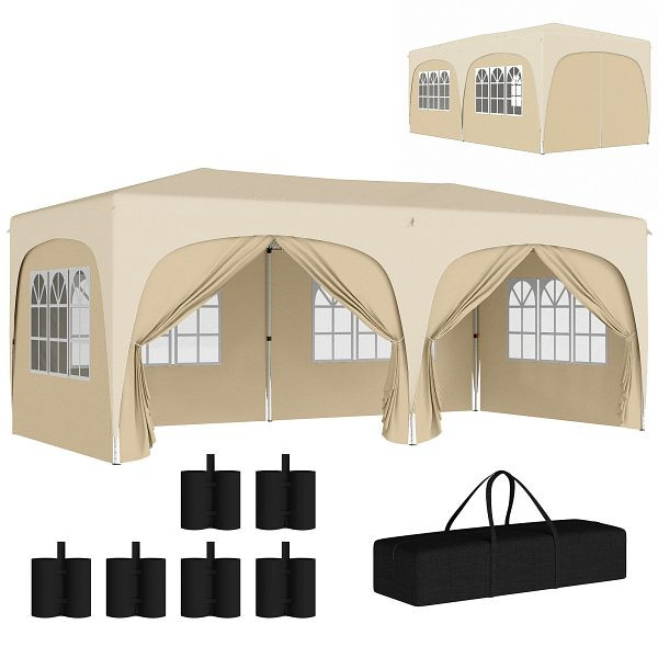 Outsunny 3 x 6 m Pop-up Pavillon mit Seitenwänden, UPF50+ höhenverstellbares Gartenzelt mit Tragetasche und Sandsäcken, 84C-598V00SD