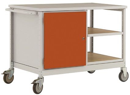 Manuflex ESD-Mobile Werkbank Modell 3 mit Tür und Einlegeböden, BxTxH 1135 x 590 x 805 mm, Rotorange, LW1003.2001