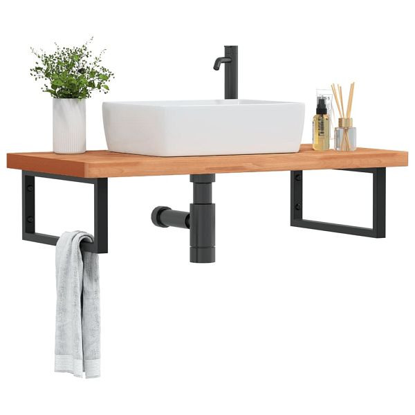 vidaXL Waschbeckenregal Wandmontage Stahl und Massivholz Buche, 3302445