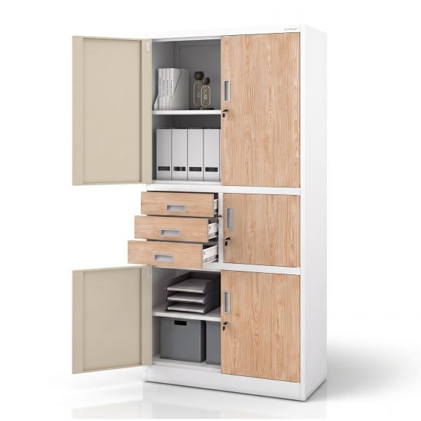 Jan Nowak Metall-Büroschrank mit Safe, Weiß, Sonoma-Eiche, 900x1850x400 mm, FILIP II Eco Design, 2287
