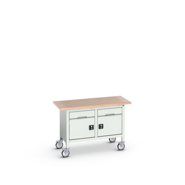 bott verso mobile Kastenwerkbank (Multiplex) mit 2 Schubladen und 2 Türen, BxTxH: 1250 x 600 x 830 mm, Lichtgrau / Lichtgrau, 16923201.16