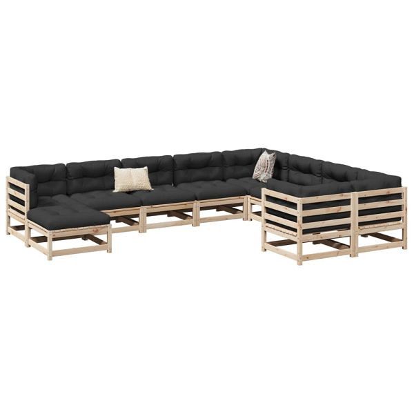 vidaXL 10-teilig Garten-Sofagarnitur mit Kissen Massivholz Kiefer, 3299640