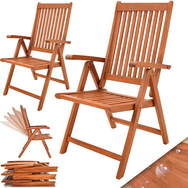 casaria Klappstuhl 2er-Set ergonomisch verstellbar 5 Positionen Eukalyptus, 993201