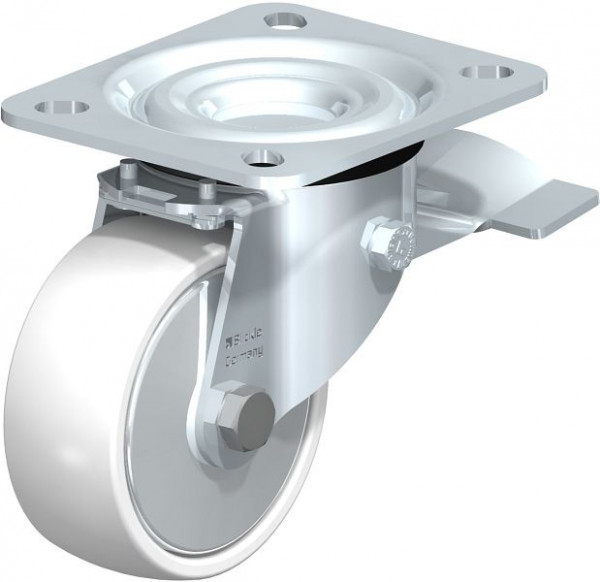 Blickle L-PO 80XR-ST-FA Stahlblech-Lenkrolle, mittelschwere Ausführung, mit Anschraubplatte & Feststeller, Polyamid, Weiß, 749329