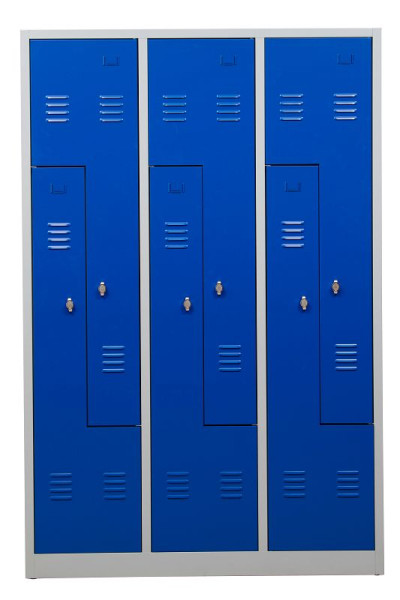 Gürkan Garderobenschrank, 50 x 120 x 180 cm, Lichtgrau, Enzianblau, Vorhangschloss, Z Form Türen, WRZ/6.18120, 106588