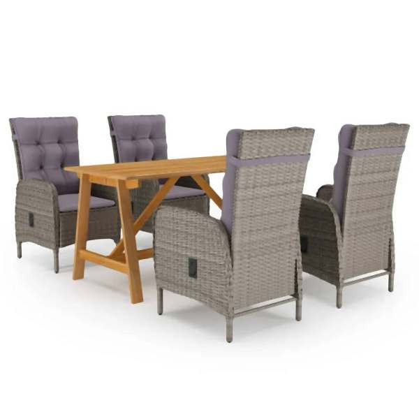 vidaXL 5-tlg. Garten-Essgruppe Grau, Massivholz, 3068741