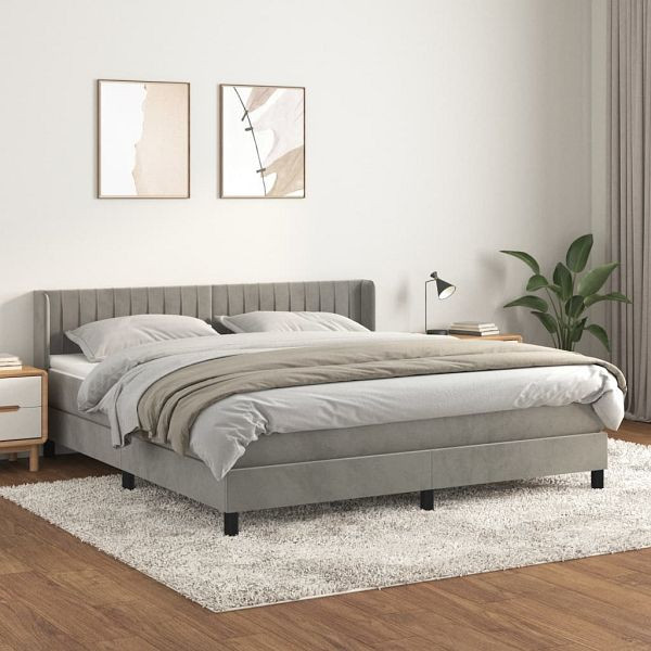 vidaXL Boxspringbett mit Matratze Hellgrau 180x200 cm Samt, 3131093