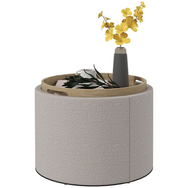 HOMCOM Hocker Polsterhocker, Leinen, versteckter Stauraum, umkehrbarer Deckel, 56cm x 56 cm x 42 cm, Hellgrau + Natur, 838-435V80LG