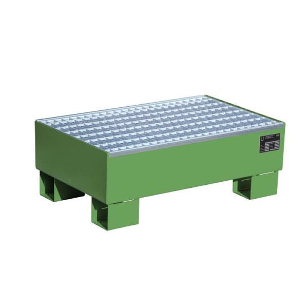 STEIN HGS Auffangwanne AW 60, 61 Liter, RAL 6011 resedagrün, Gesamthöhe 295 mm, lackiert, 2 x 60 Liter Fass, Gitterrost, 79186.0010