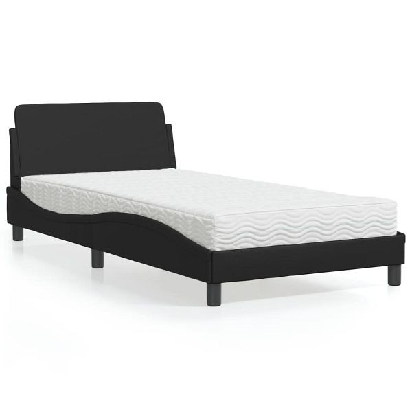 vidaXL Bett mit Matratze Schwarz 100x200 cm Kunstleder, 3208357