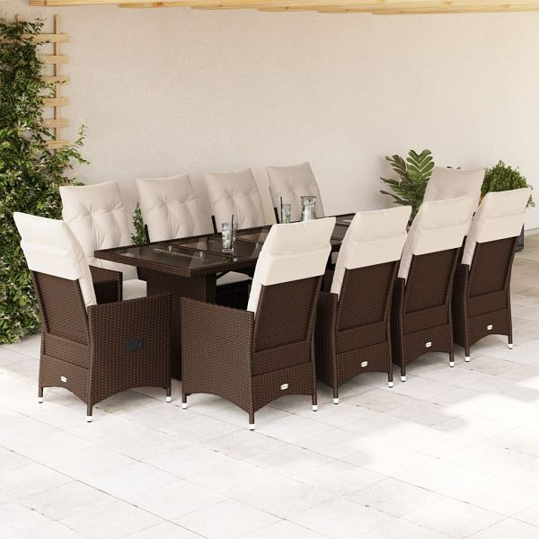 vidaXL 11-tlg. Garten-Bistro-Set mit Kissen Braun Poly Rattan, 3277244