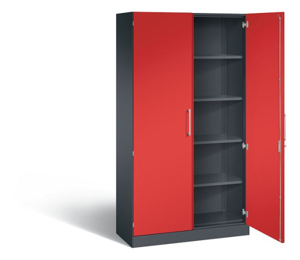 C+P Flügeltürenschrank Asisto, H1980xB1000xT435mm, Farbe: Schwarzgrau / feuerrot, Bügelgriff, 5 OH, 141002-000 S10043