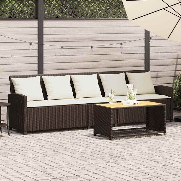 vidaXL Gartensofa 5-Sitzer mit Kissen Braun Poly Rattan, 4104113