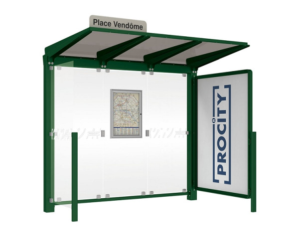 Procity Wartehalle Venedig - 1 Schaukasten 2000 + 1 Seitenverkleidung, Farbe RAL 6005, Maße: Breite 2500 x Höhe 2422 x Tiefe 1520 mm, 529652.6005