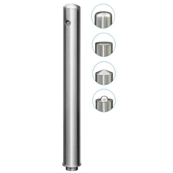 Stein HGS Absperrpfosten "Acero Quick Turn" Ø76mm aus Edelstahl (V2A), zum Einkleben ohne Aufdübeln, herausnehmbar, Spitzkopf, Dreikant 9mm, 32204-02