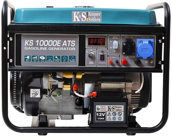 Könner & Söhnen 8000W Benzin E-start Stromerzeuger, 1x16A(230V)/1x32A(230V), 12V, ATS Notstromautomatik, Voltregler, Anzeige, KS 10000E ATS