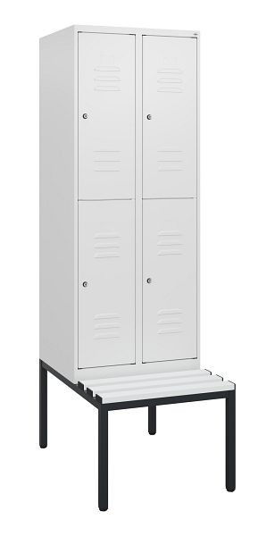 C+P Doppelstöckiger Spind Classic PLUS, 2 Abteile, 1950x600x815mm, 9016/9016, Zylinderschlösser, mit untergebauter Sitzbank, 0803505-20 S10089