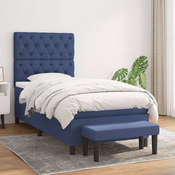 vidaXL Boxspringbett mit Matratze Blau 80x200 cm Stoff, 3136795