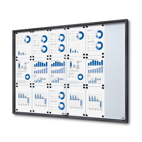 Showdown Displays Abschließbarer Schaukasten Innen mit Schiebetüren Slim 18 x A4 Anthrazit, SCSLG18xA4C7016JS