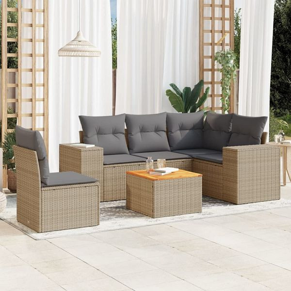vidaXL 6-tlg. Garten-Sofagarnitur mit Kissen Beige Poly Rattan, 3257781