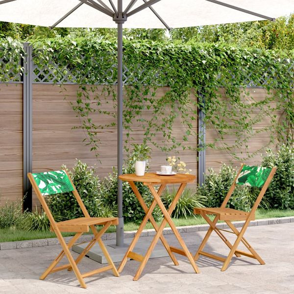 vidaXL 3-teilig Bistro-Set Blattmuster Stoff und Massivholz, 3281752