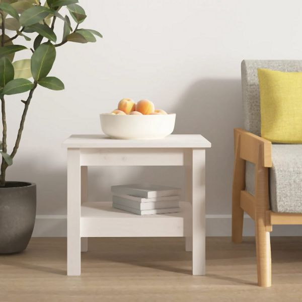 vidaXL Couchtisch Weiß 45x45x40 cm Massivholz Kiefer, 814265