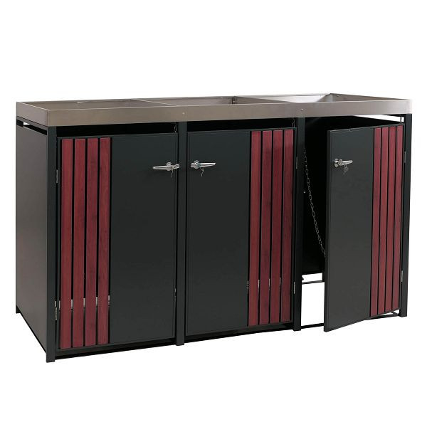 Mendler 3er-Mülltonnenverkleidung HWC-O67, Mülltonnenbox mit Pflanzkasten, Metall 125x196x84cm 75kg, anthrazit Holzoptik dunkel, 122378+122379