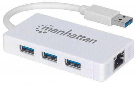 MANHATTAN 3-Port USB 3.0 Hub mit Gigabit Ethernet Adapter, 507578
