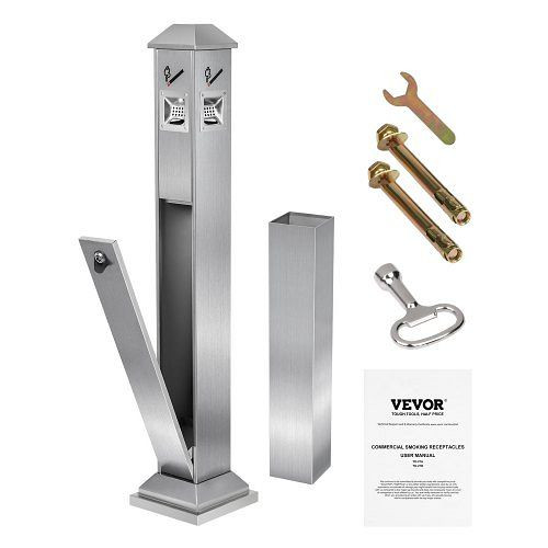 VEVOR quadratischer Edelstahl-Aschenbecher mit 4 Entsorgungsöffnungen & Abdeckung, für Outdoor Garten Büro Hotel, SYYHTLSKZFTB8CF6RV0