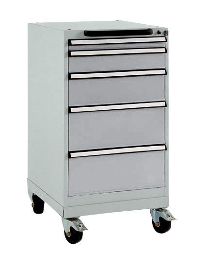 Manuflex Schubfachschrank BASETEC mobil, Nutzhöhe 700 mm mit 5 Schubfächern, in alusilber ähnlich RAL 9006, TP1144.9006