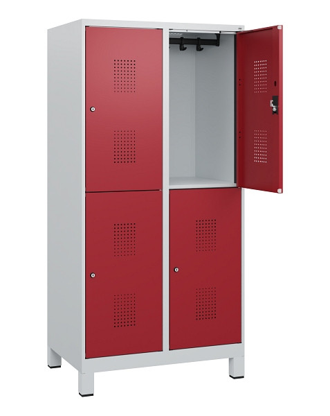 C+P Doppelstöckiger Spind Evolo PLUS, Füße, 4 Fächer, 1630x800x500mm, 7035/3003, Zylinderschloss, 0493105-22 S10026