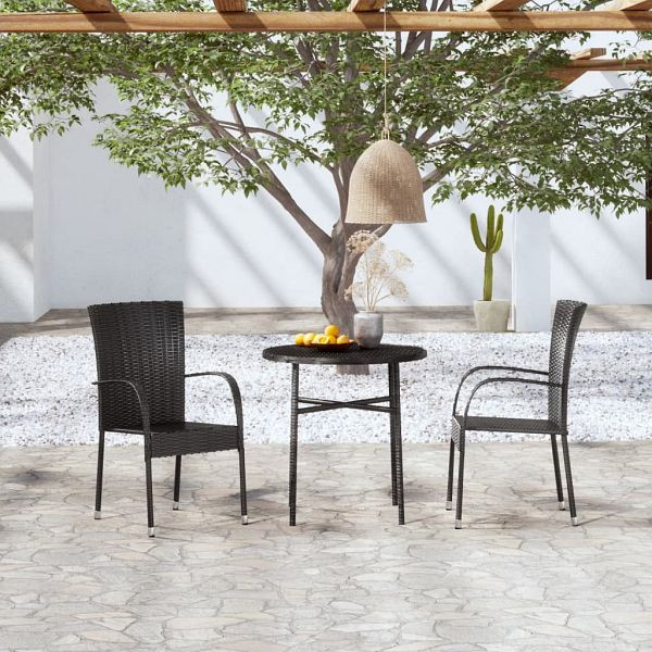 vidaXL 3-teilig Garten-Essgruppe Poly Rattan Schwarz, 3098028