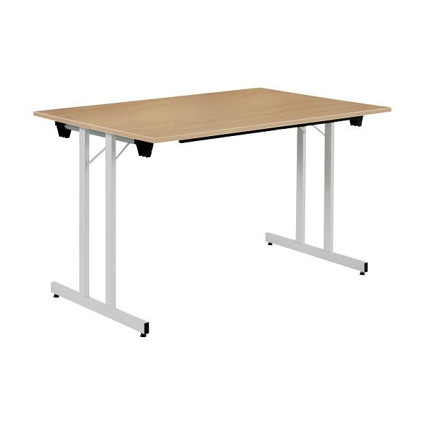 Bisley Klapptisch, rechteckig, Breite 1200 mm, Tiefe 700 mm, 19mm Tischstärke, 399 chrom x BC buche, KT1207BC399